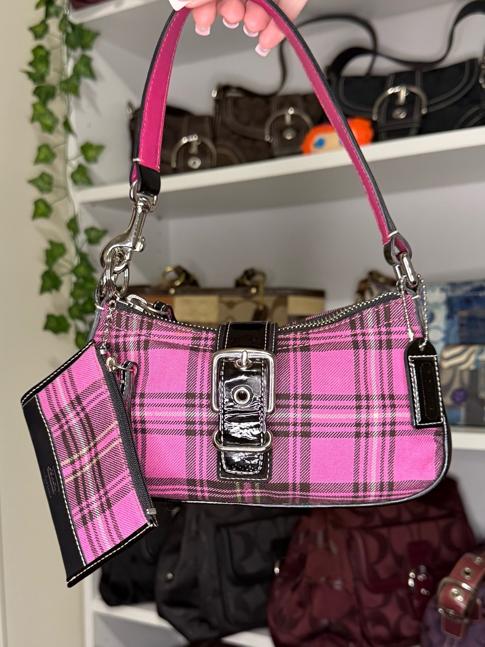 coach plaid mini demi shoulder bag